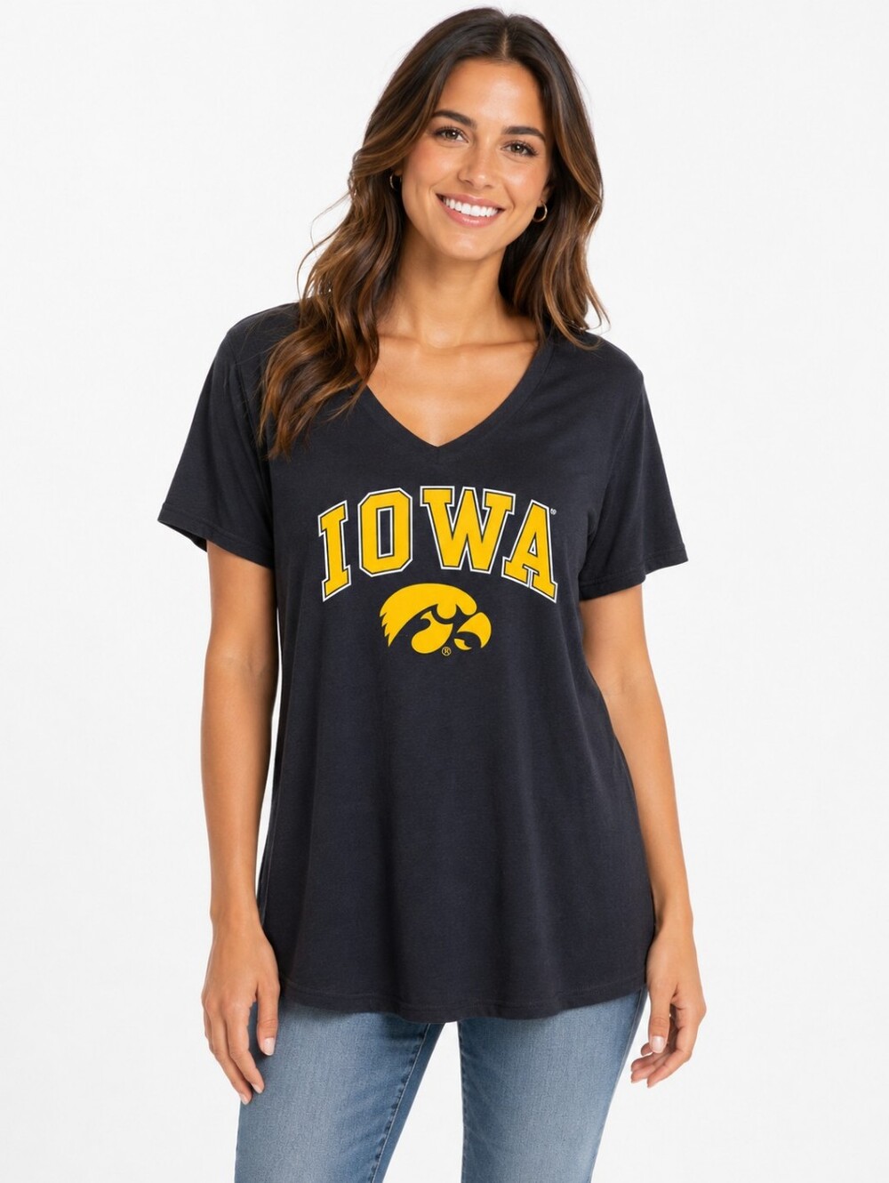 Fanatics Iowa Hawkeyes V-Neck Tee in Black and Gold NWT